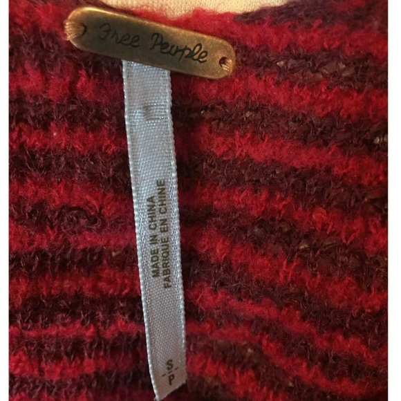 Free People Bumble Bee Red Striped V-Neck Sweater - Picture 7 of 7